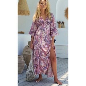 Free People Mirage Maxi Dress Paisley Boho Long Sleeve Tassel Size 4